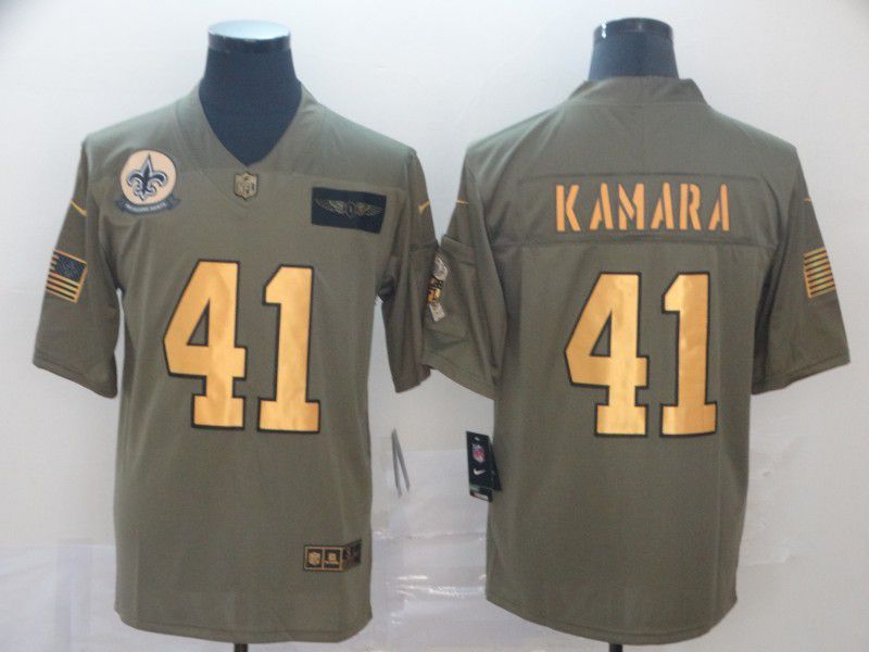 Men New Orleans Saints 41 Kamara green Gold Nike Olive Salute To Service Limited NFL Jersey